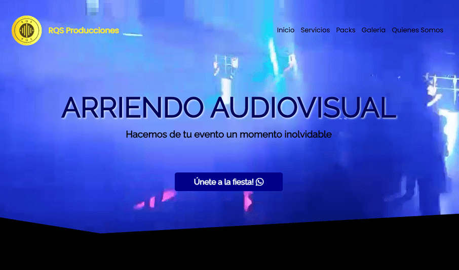 Landing Page para DJ. Arriendo de equipos audiovisuales y producción de eventos.